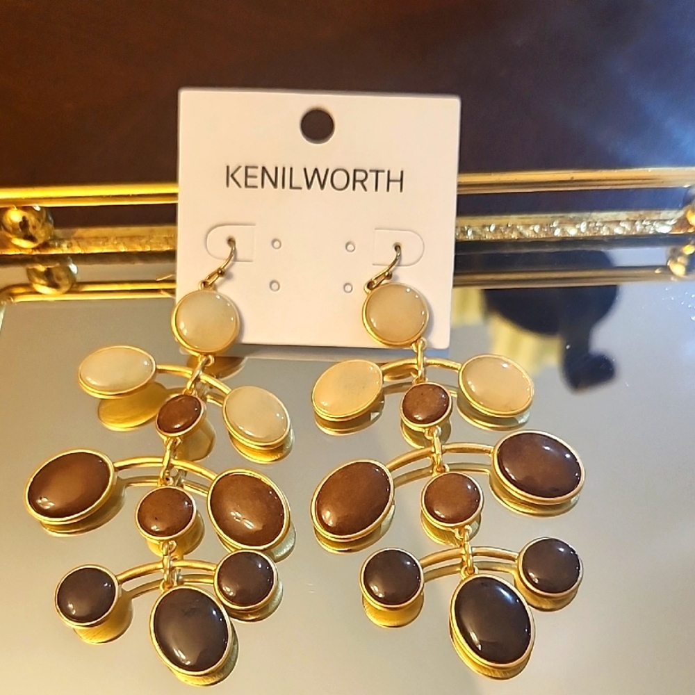 Kenilworth For White House/Black Market Gold and Brown Chandlier Earrings